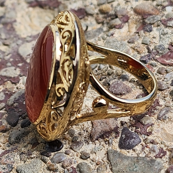 Gold vermeil sterling silver ring w carnelian size 8 - Picture 4 of 5